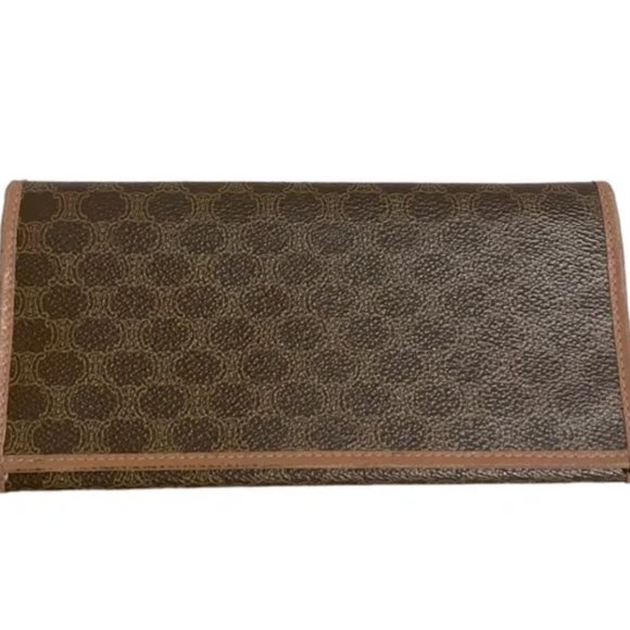 Celine Macadam Long Canvas Vintage Brown & Tan Continental Bifold Wallet Unisex - Picture 1 of 12